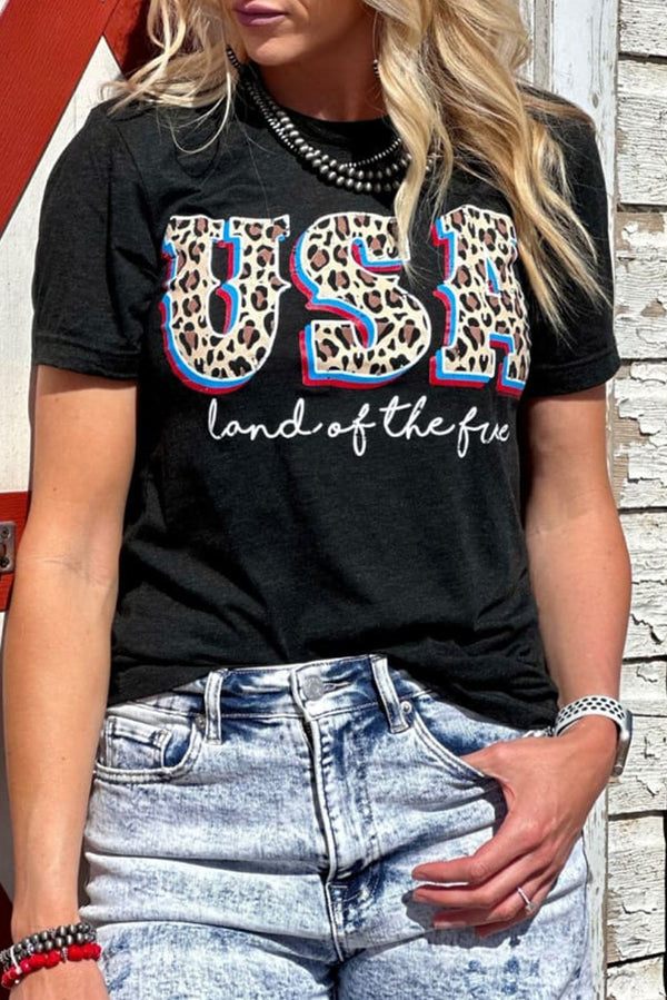 Black Leopard UAS land of the free Graphic T Shirt