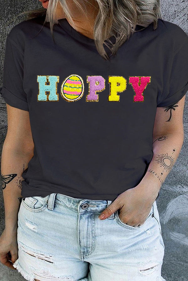 Black Plus HOPPY Chenille Embroidered Easter Fashion Tee