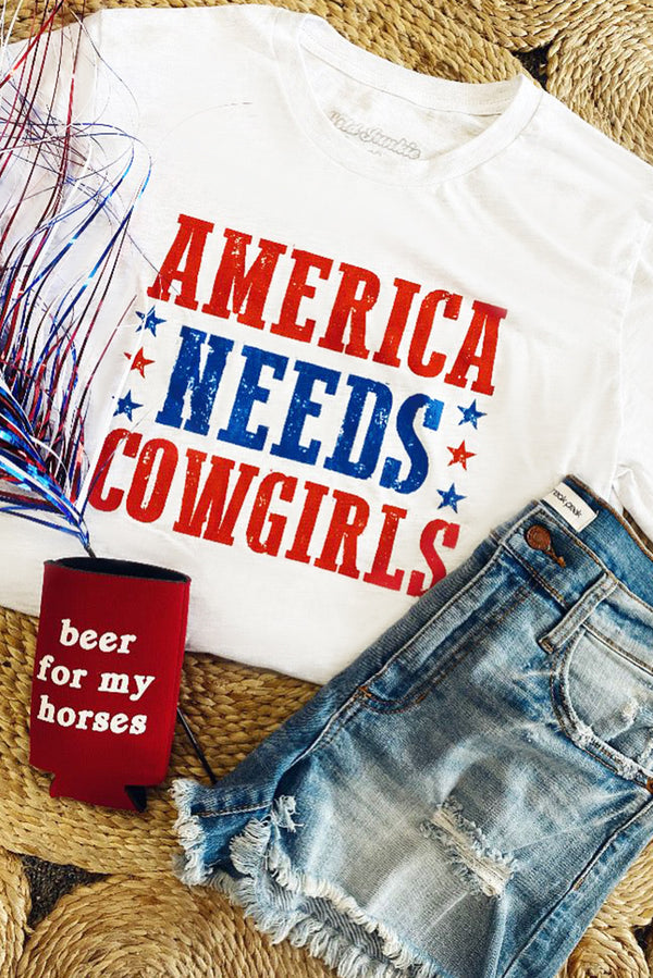 White America Needs Cowgirls Crew Neck Graphic Tee